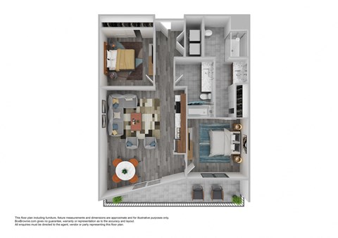 Floor plan for 2 beds, 2 baths, 879 sqft